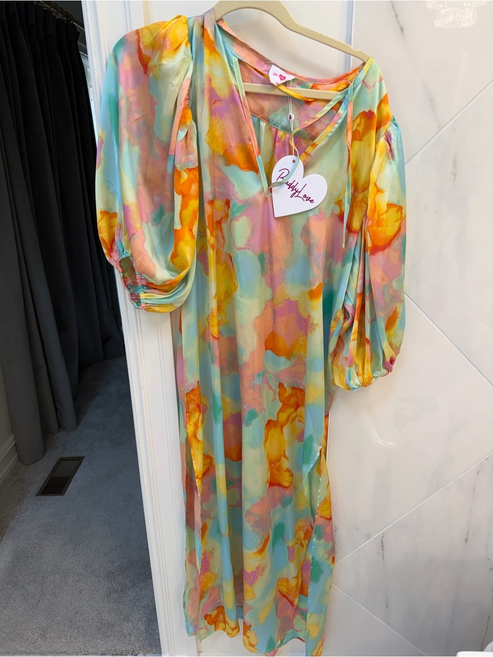 Buddy Love Pastel Watercolor Maxi Dress in Mint, Coral & Yellow